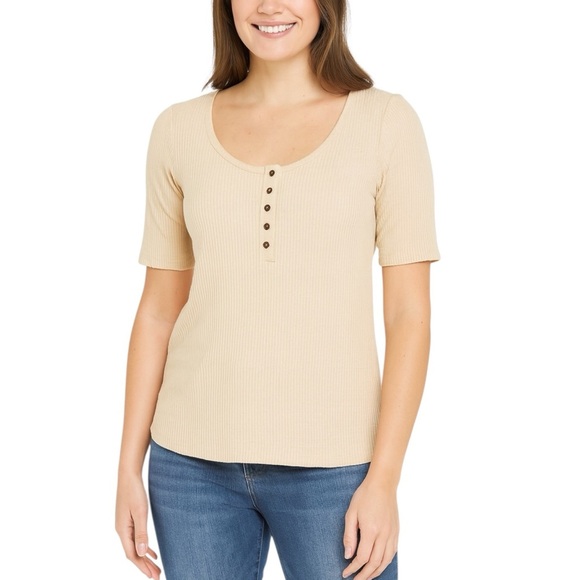 Addition Elle Henley Top Size 0X Oatmeal Ribbed - Picture 1 of 8